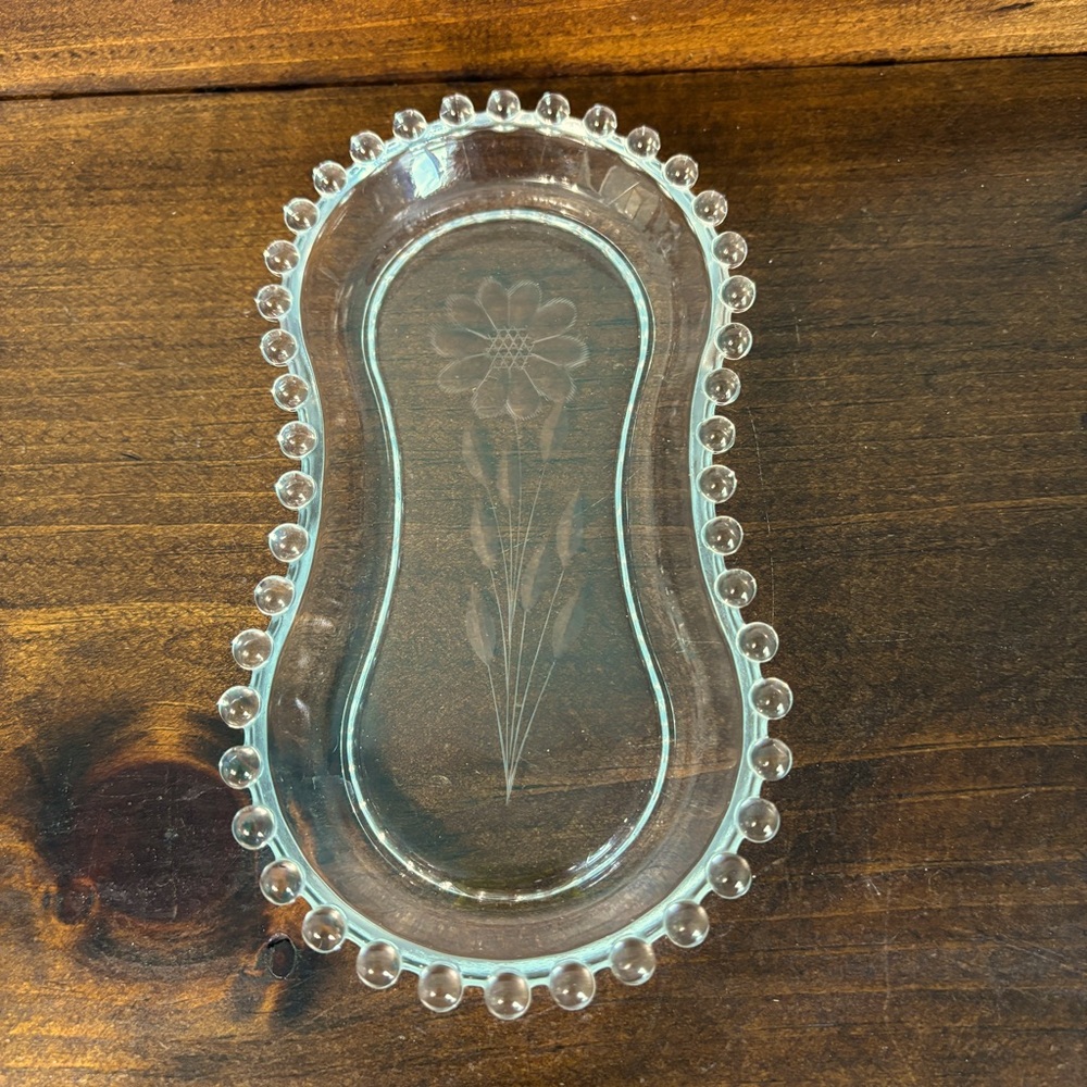 Vintage Cornflower Cut Candlewick Glass Tray